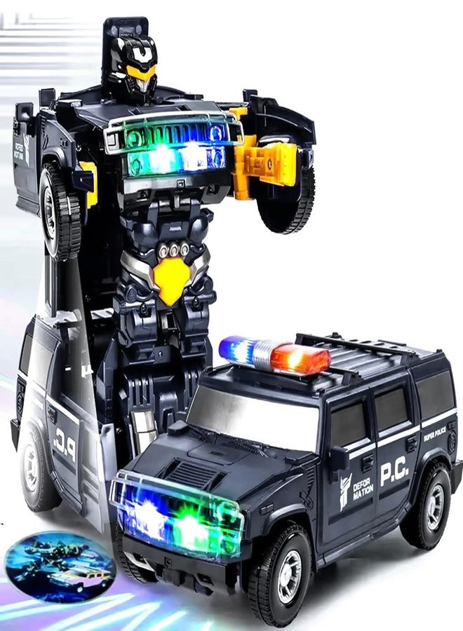 Kidology Transforming Robot Car With Light - Police Cars for Kids, Race Car to Robot Toy for Boys, Bump and Go Toddler Robot Toys, Black - Image 1